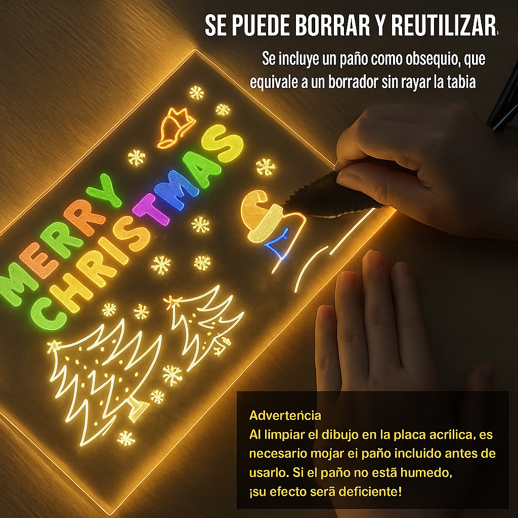Pizarra Acrílica con Luz LED (30 x 20 cm)