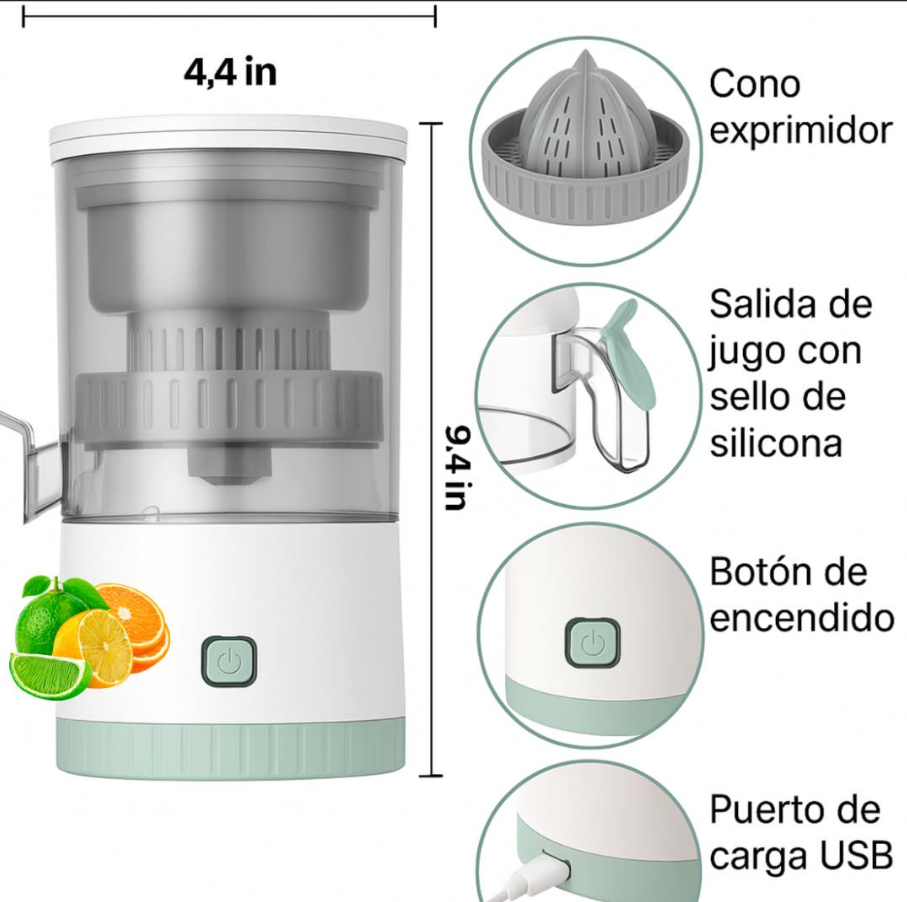 Exprimidor Eléctrico Portátil ® – Jugo Fresco al Instante, ¡Sin Desorden y Con Estilo!